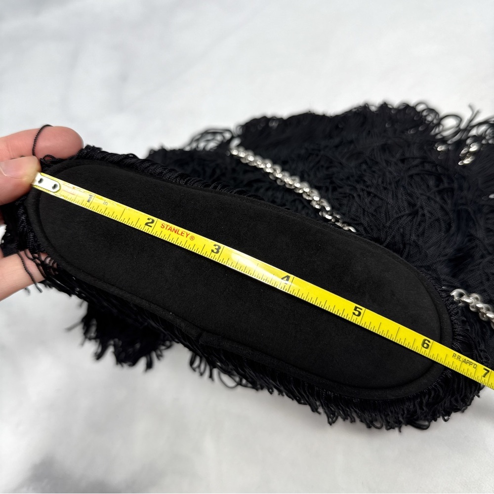 Christian Louboutin Belted Fringe Suede Crossbody Bucket Bag Chain Strap Black - Picture 10 of 13